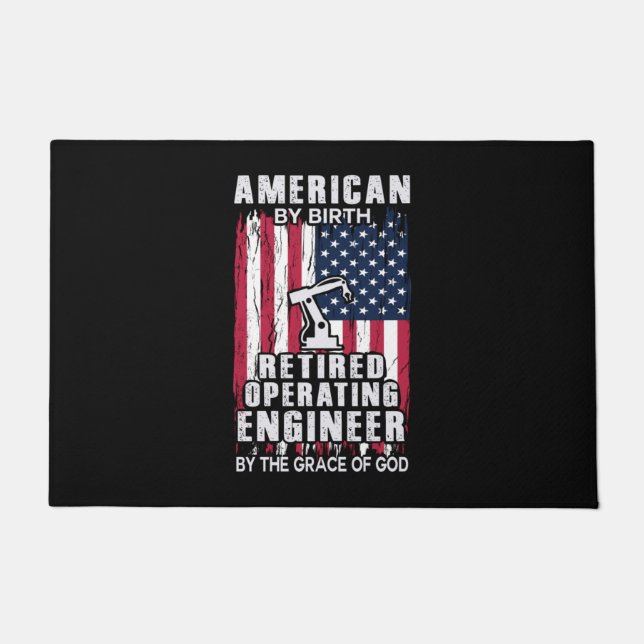 Engineer American Retired Operating Engineer Doormat (Front)