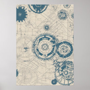 Engineer Blueprint Gears Architecture Structural D Poster