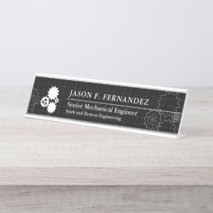 Engineer Blueprint Style Custom Black Desk Name Plate