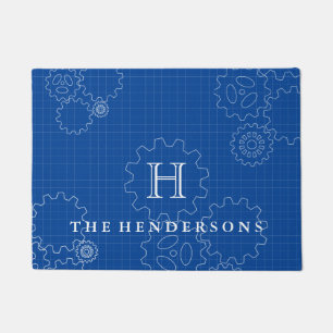 Engineer Blueprint Style Custom Family Monogram Doormat