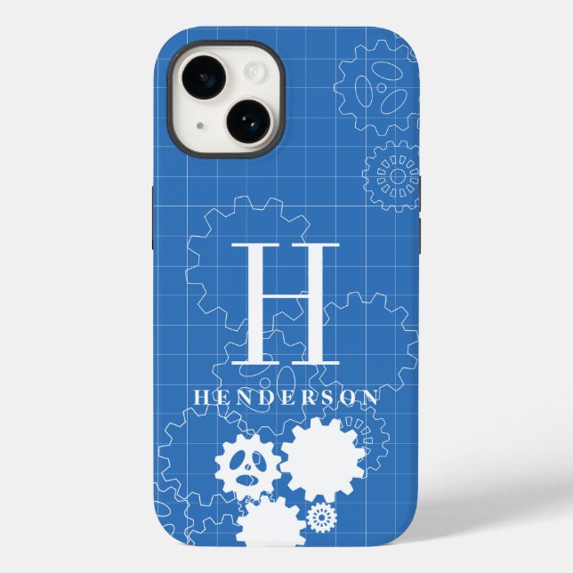 Engineer Blueprint Style Custom Monogram | Name Case-Mate iPhone Case (Back)