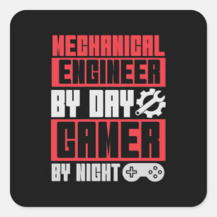 Engineer By Day Gamer By Night Square Sticker