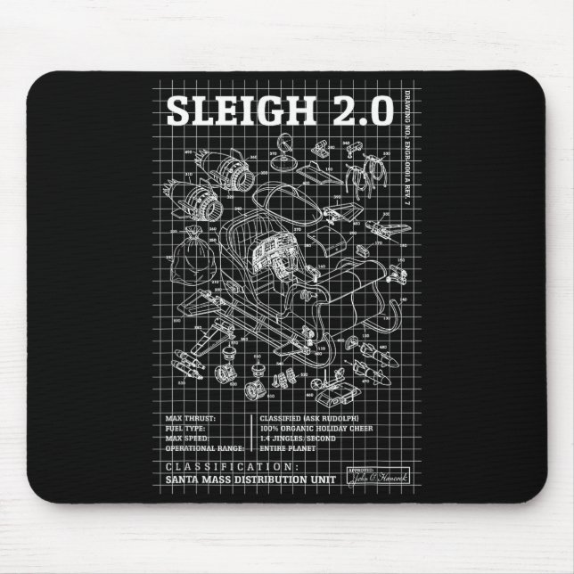 Engineer Christmas Funny Santa Rocket Sleigh Bluep Mouse Mat (Front)