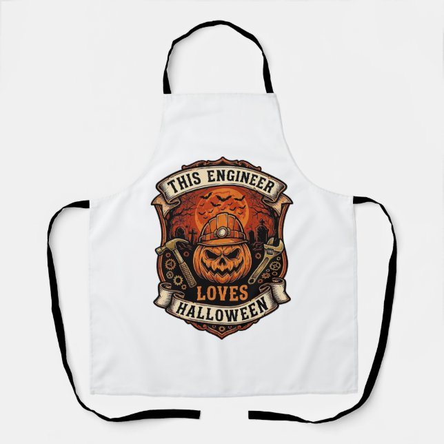 Engineer Loves Halloween Pumpkin Hard Hat Hammer W Apron (Front)