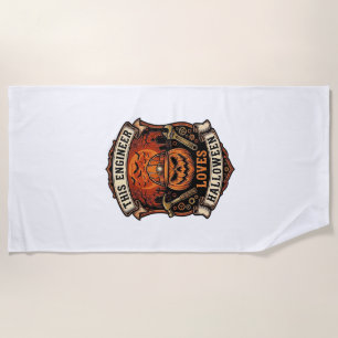 Engineer Loves Halloween Pumpkin Hard Hat Hammer W Beach Towel