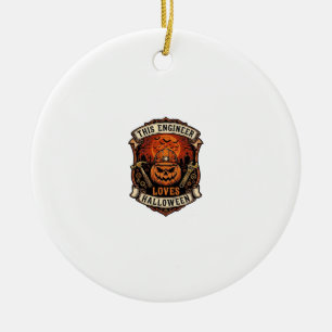 Engineer Loves Halloween Pumpkin Hard Hat Hammer W Ceramic Tree Decoration