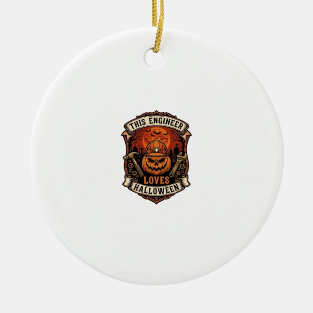 Engineer Loves Halloween Pumpkin Hard Hat Hammer W Ceramic Tree Decoration (Front)