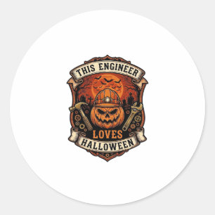Engineer Loves Halloween Pumpkin Hard Hat Hammer W Classic Round Sticker