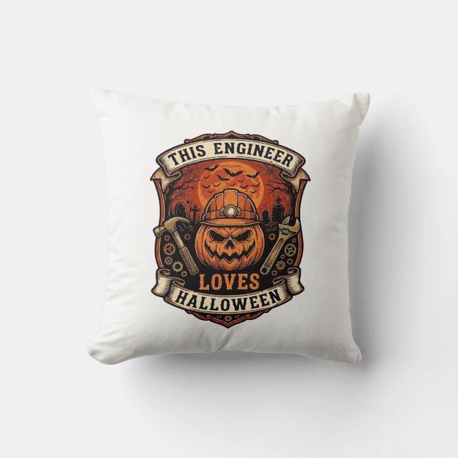 Engineer Loves Halloween Pumpkin Hard Hat Hammer W Cushion (Front)
