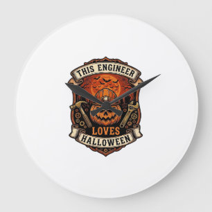 Engineer Loves Halloween Pumpkin Hard Hat Hammer W Large Clock