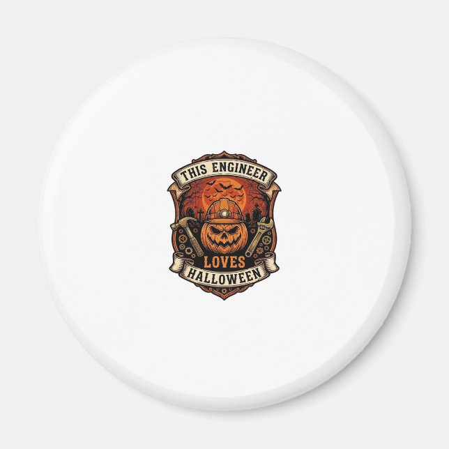 Engineer Loves Halloween Pumpkin Hard Hat Hammer W Magnet (Front)