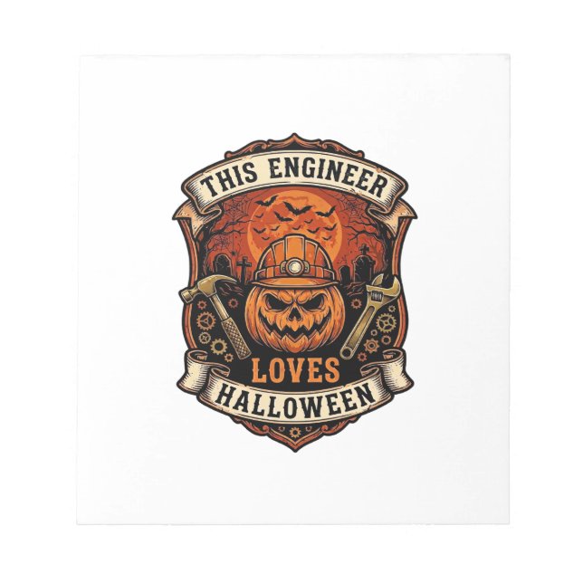 Engineer Loves Halloween Pumpkin Hard Hat Hammer W Notepad (Front)