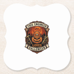 Engineer Loves Halloween Pumpkin Hard Hat Hammer W Paper Coaster