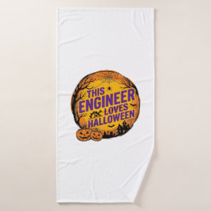 Engineer Loves Halloween Vintage Pumpkin Design_1 Bath Towel