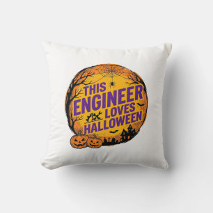 Engineer Loves Halloween Vintage Pumpkin Design_1 Cushion