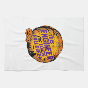 Engineer Loves Halloween Vintage Pumpkin Design_1 Tea Towel