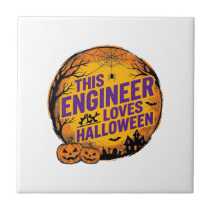 Engineer Loves Halloween Vintage Pumpkin Design_1 Tile