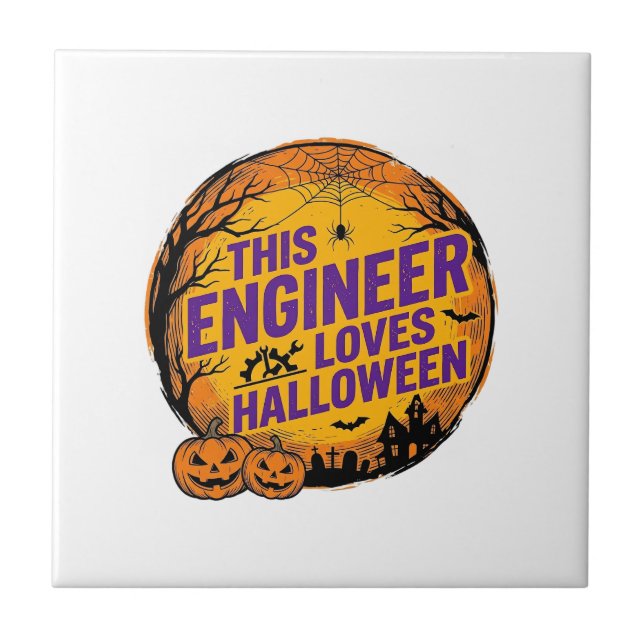 Engineer Loves Halloween Vintage Pumpkin Design_1 Tile (Front)
