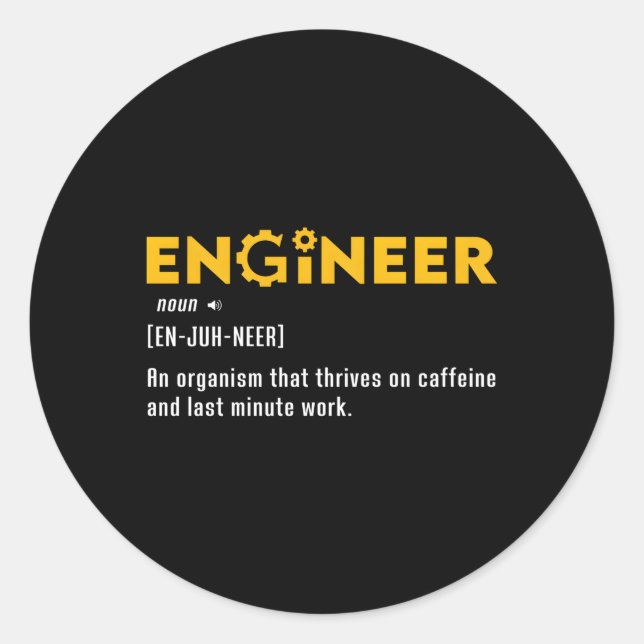 Engineer Noun Definition Engineering Computer Civi Classic Round Sticker (Front)