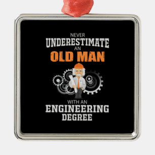 Engineer Old Man With An Engineering Degree Metal Tree Decoration