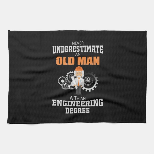 Engineer Old Man With An Engineering Degree Tea Towel (Horizontal)