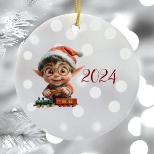 Engineering Baby Christmas Elf Ceramic Ornament