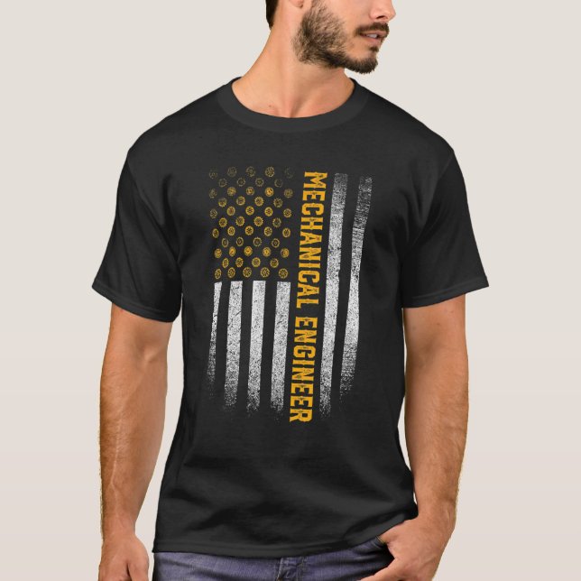 Engineering Gear Cog USA Flag  Mechanical Engineer T-Shirt (Front)