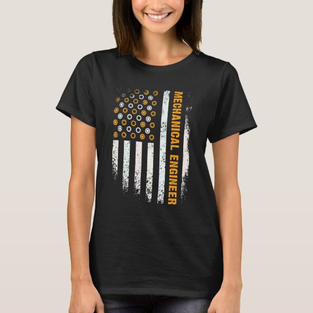 Engineering Gear Cog USA Flag  Mechanical Engineer T-Shirt (Front)