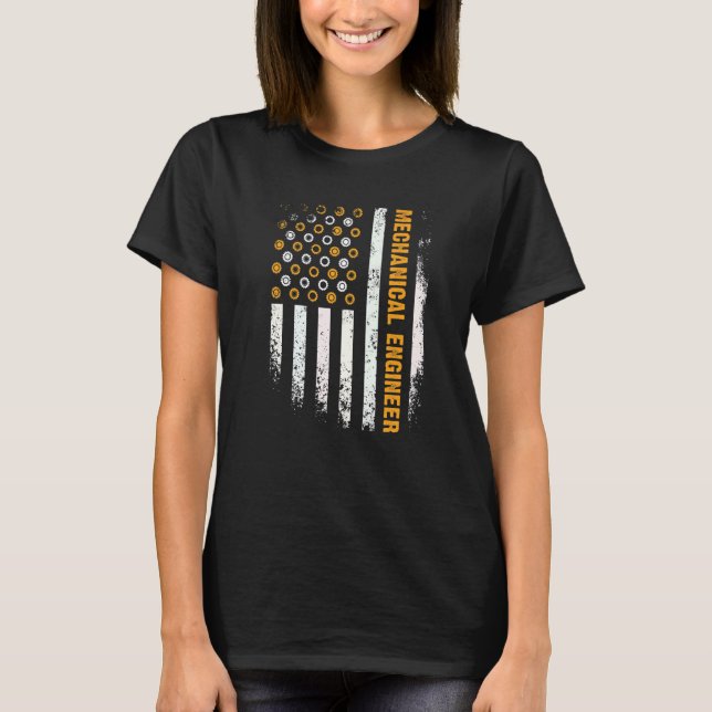 Engineering Gear Cog USA Flag Mechanical Engineer  T-Shirt (Front)