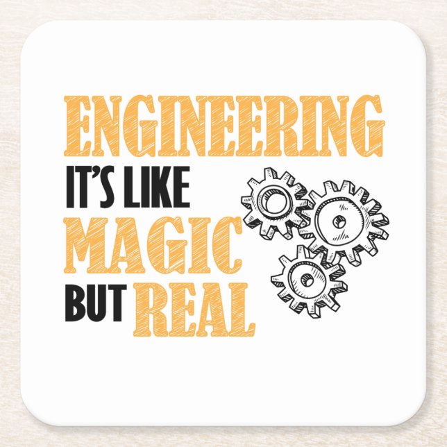Engineering - It's Like Magic But Real Funny Square Paper Coaster (Front)