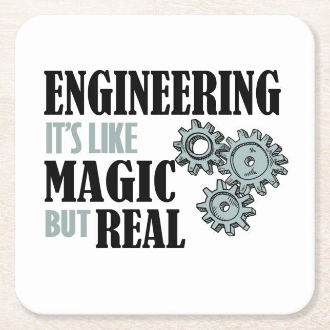 Engineering - It's Like Magic But Real Square Paper Coaster (Front)