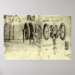 Engineering Sketch of a Wheel by Leonardo da Vinci Poster
