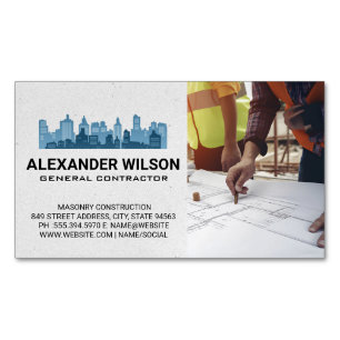 Engineers Blueprints   City Skyline Magnetic Business Card