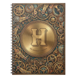 Engineer's Log Steampunk Clockwork Gears Monogram Notebook