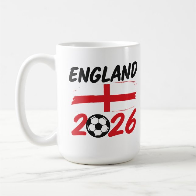 England 2026 Soccer Fan Design, Cross and Football Coffee Mug (Left)