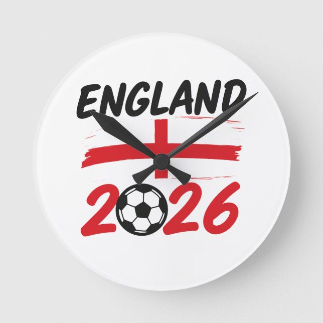 England 2026 Soccer Fan Design, Cross and Football Round Clock (Front)