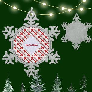 England and English Flag Tiled Red Personalisation Snowflake Pewter Christmas Ornament