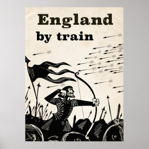 England By train vintage travel poster