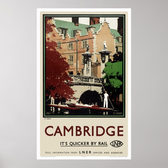England Cambridge Vintage Travel Poster Restored (Front)