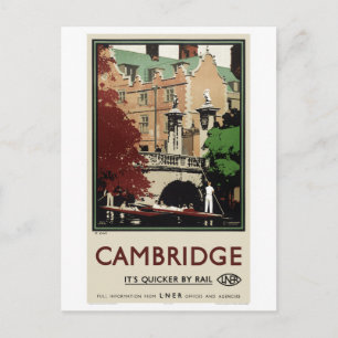 England Cambridge Vintage Travel Poster Restored Postcard