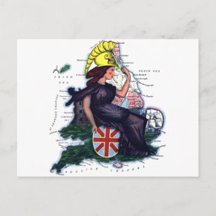 England Caricature Map Postcard
