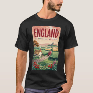 England Countryside Illustration Travel Art Retro T-Shirt