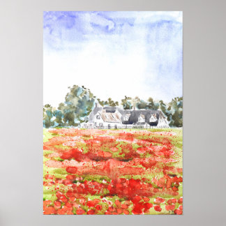 England Countryside poppy field painting  Poster