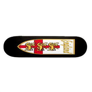 England, English, 3 Lions Badge or Crest,Black Bac Skateboard