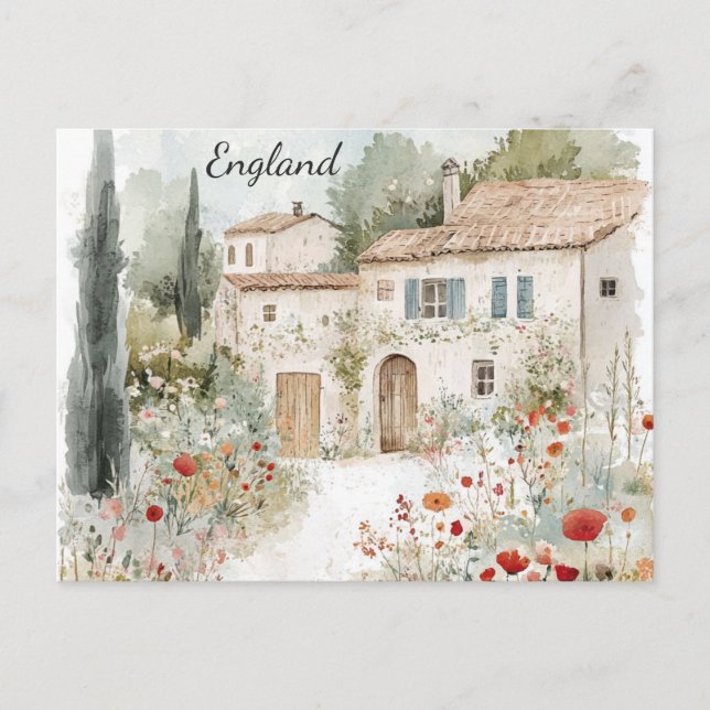 England English Village Countryside Watercolor Postcard (Front)