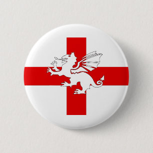 England Flag and Dragon 6 Cm Round Badge