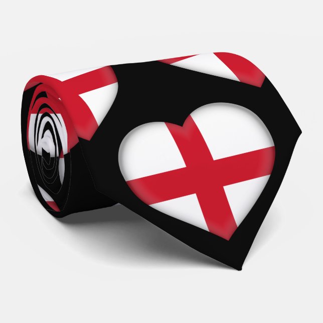 England Flag Colours Heart Pattern Neck Tie (Rolled)
