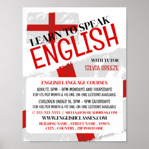 England Flag, English Language Course Advertising Poster
