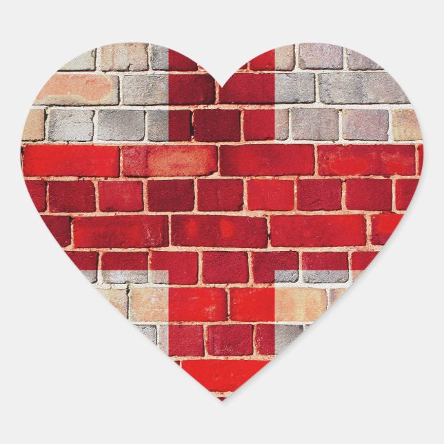 England flag on a brick wall heart sticker (Front)