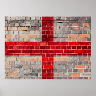 England flag on a brick wall poster
